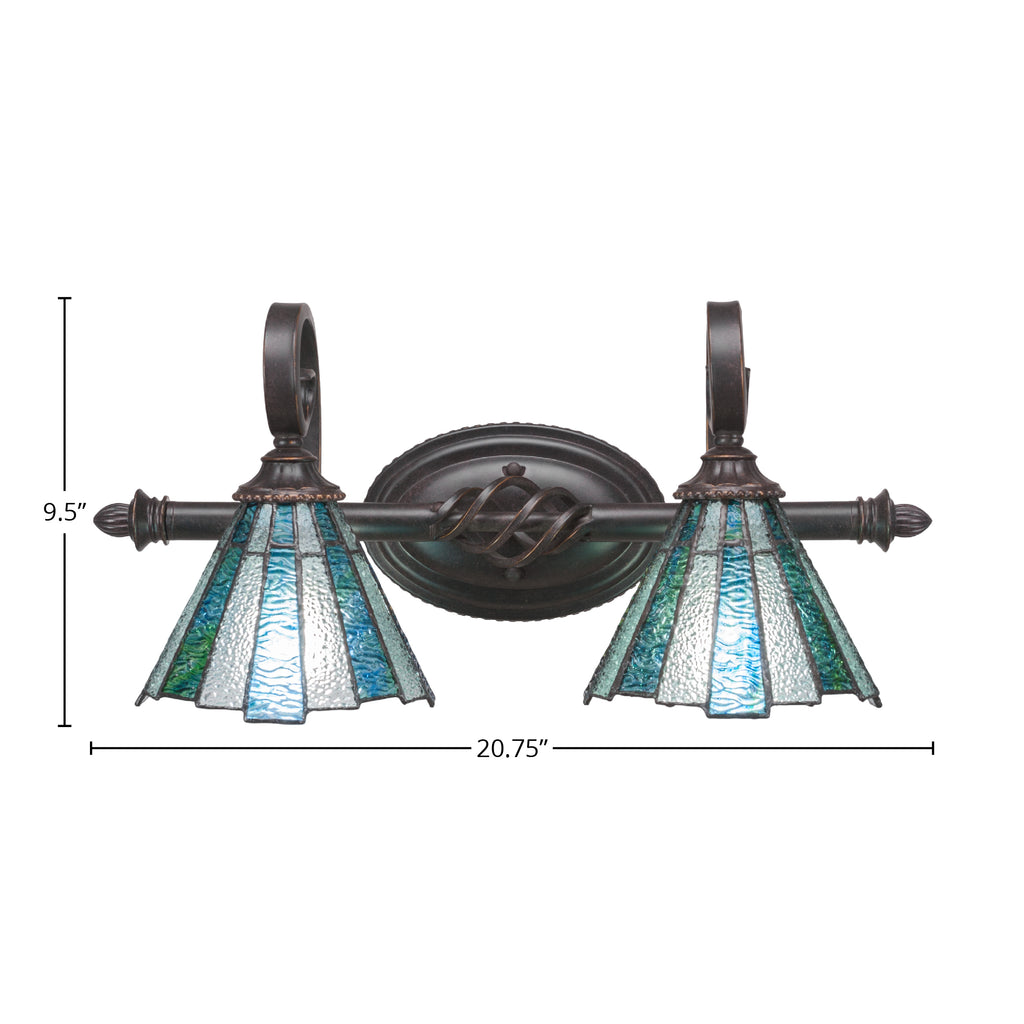 Eleganté Two Light Bath Bar in Dark Granite with 7" Sea Ice Art Glass Shade