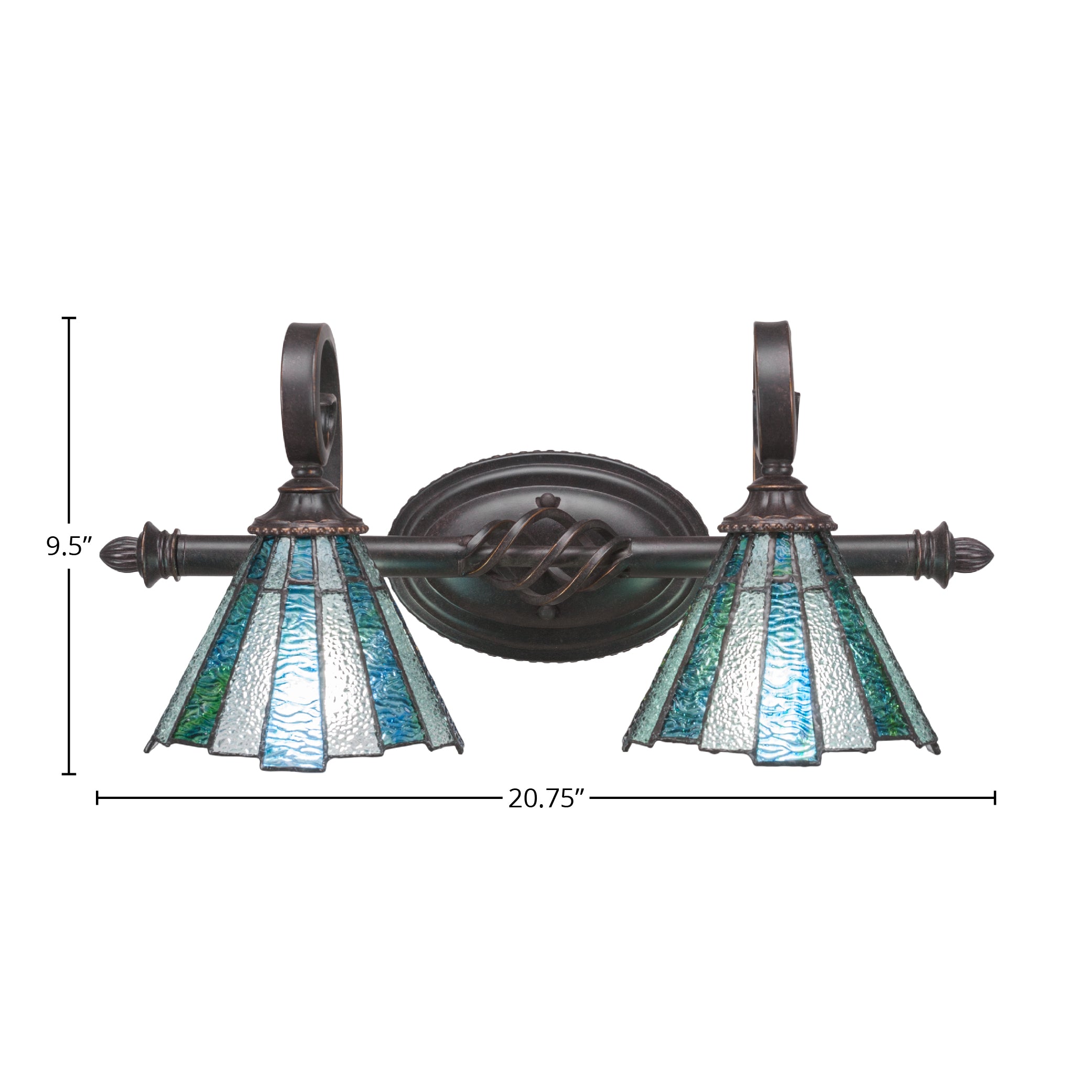 Eleganté Two Light Bath Bar in Dark Granite with 7" Sea Ice Art Glass Shade