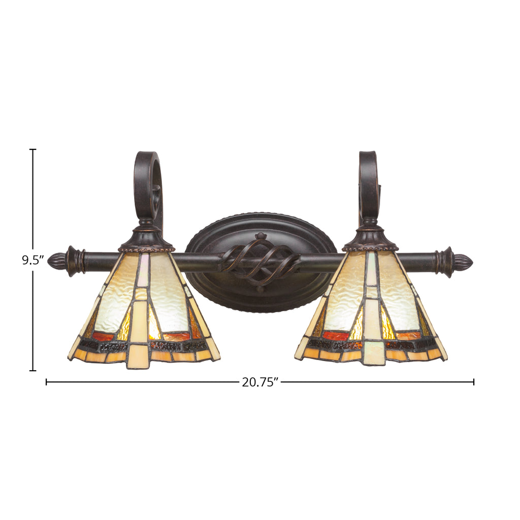 Eleganté Two Light Bath Bar in Dark Granite with 7" Zion Art Glass Shade