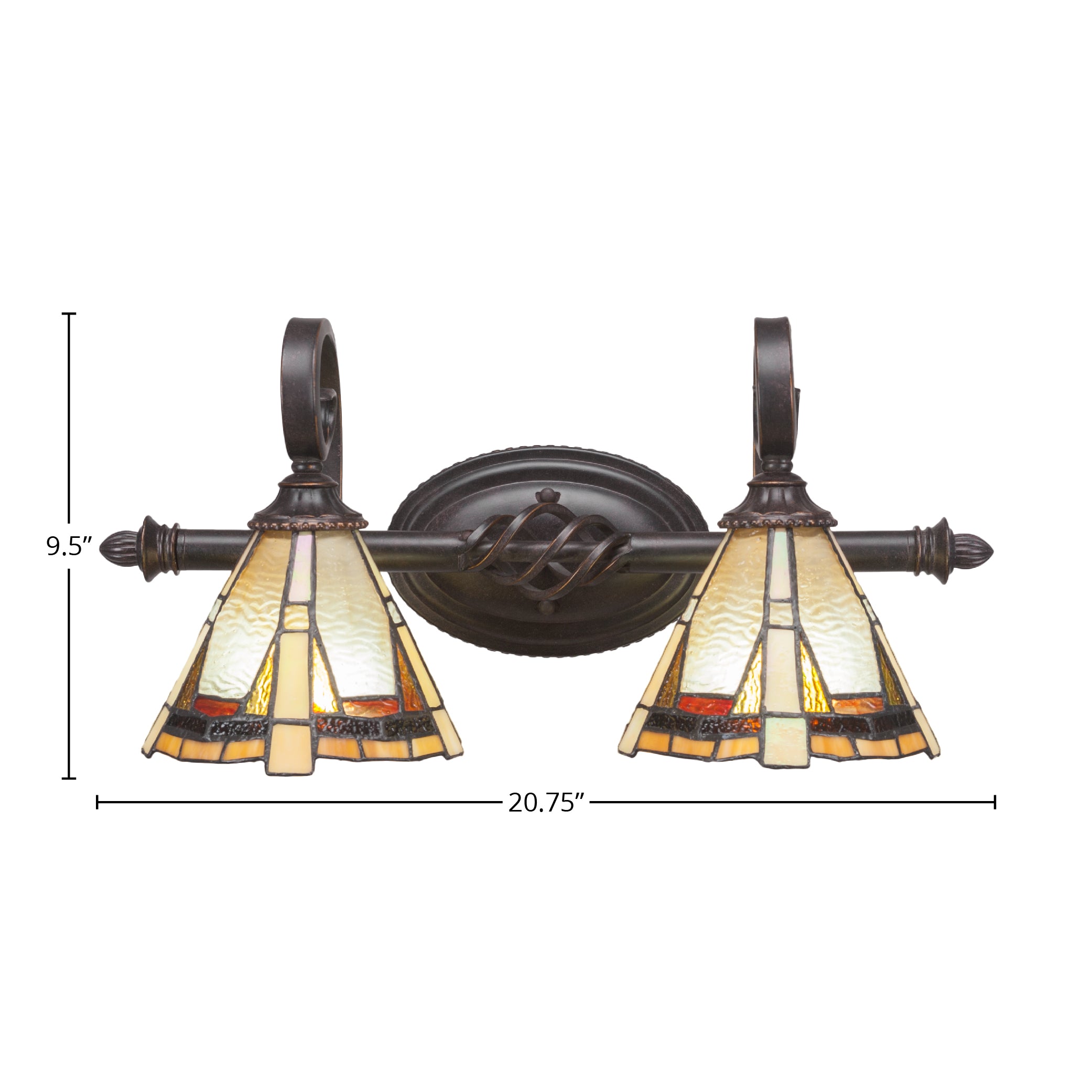 Eleganté Two Light Bath Bar in Dark Granite with 7" Zion Art Glass Shade