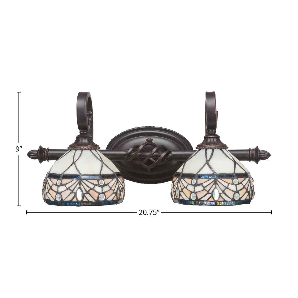 Eleganté Two Light Bath Bar in Dark Granite with 7" Royal Merlot Art Glass Shade