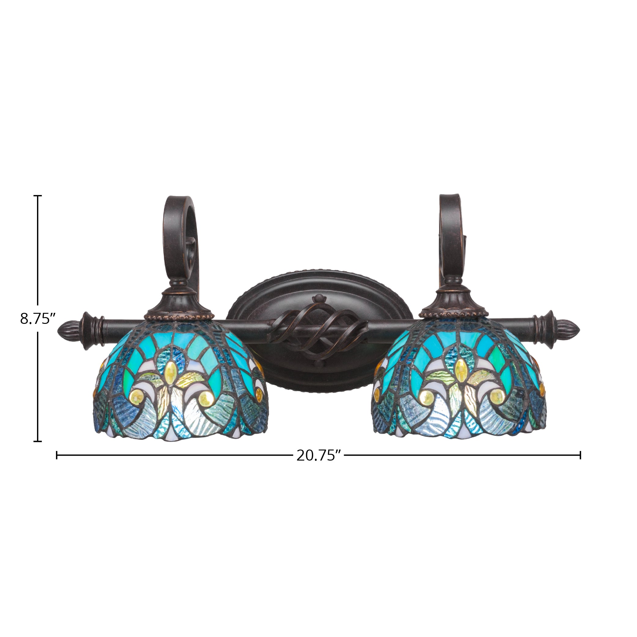 Eleganté Two Light Bath Bar in Dark Granite with 7" Turquoise Cypress Art Glass Shade