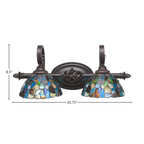 Eleganté Two Light Bath Bar in Dark Granite with 7" Blue Mosaic Art Glass Shade