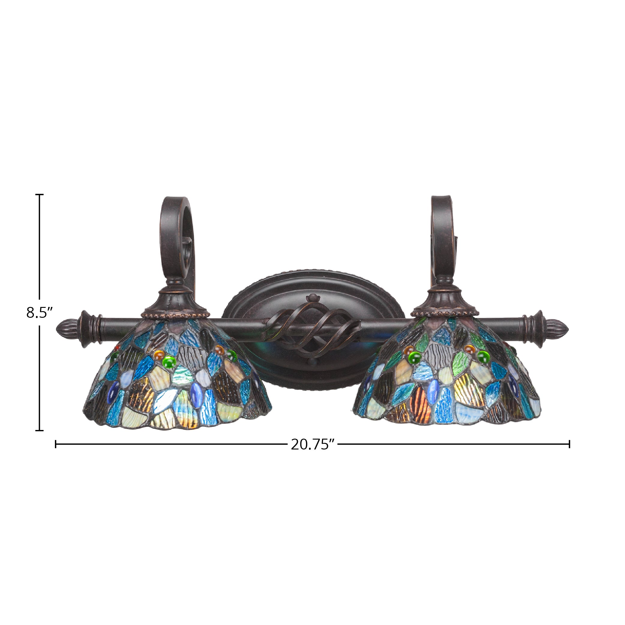 Eleganté Two Light Bath Bar in Dark Granite with 7" Blue Mosaic Art Glass Shade
