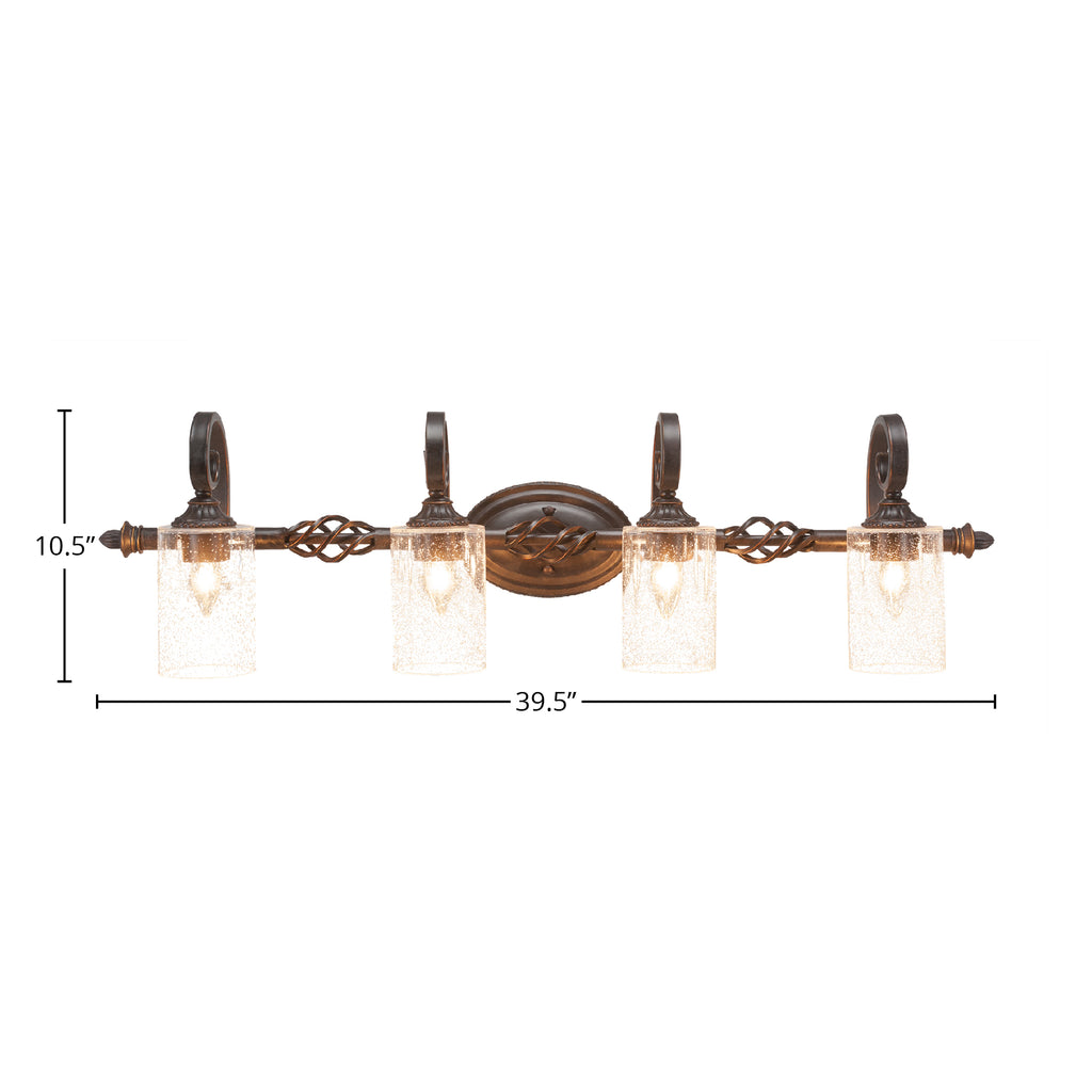 Eleganté Four Light Bath Bar in Dark Granite with 4" Clear Bubble Shade
