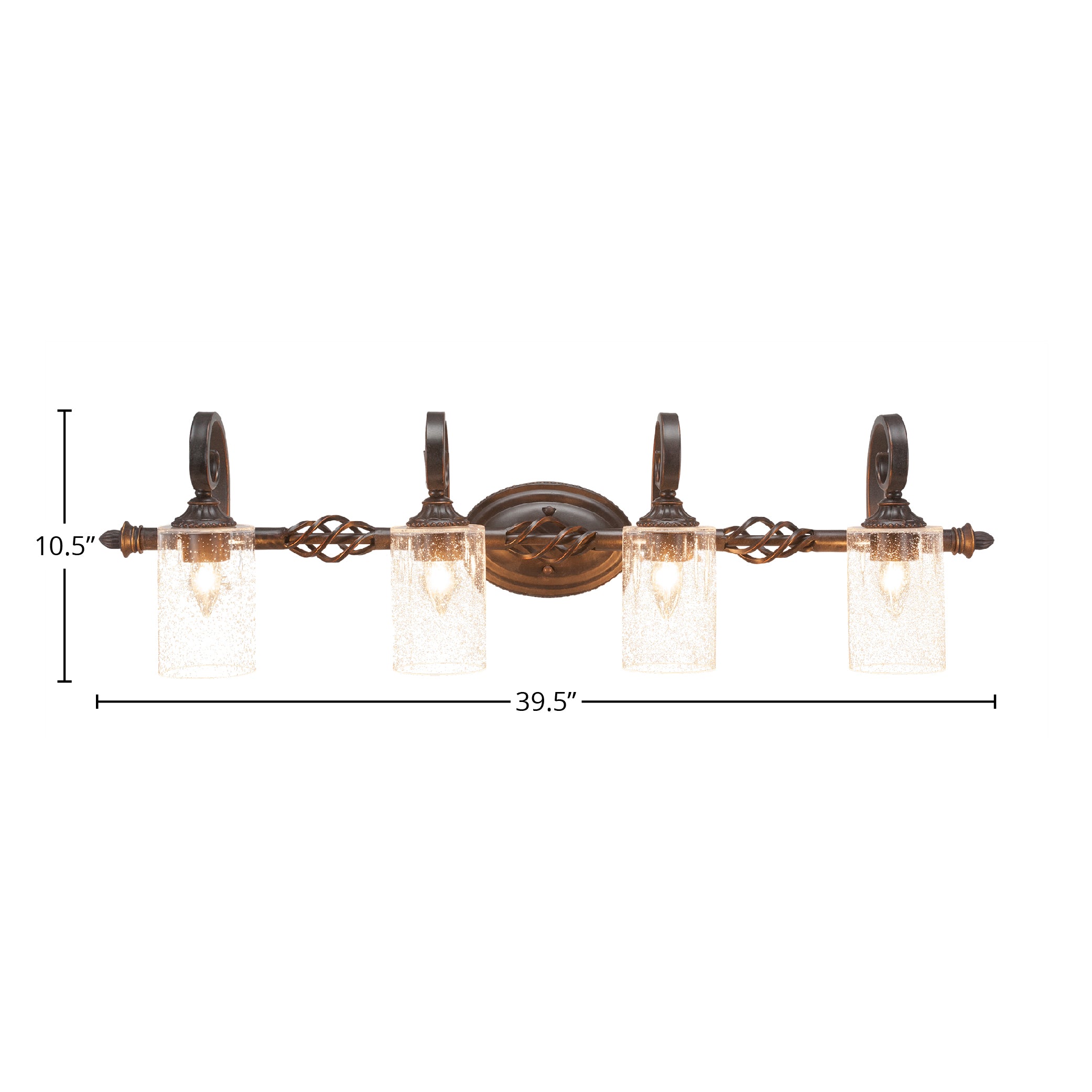 Eleganté Four Light Bath Bar in Dark Granite with 4" Clear Bubble Shade