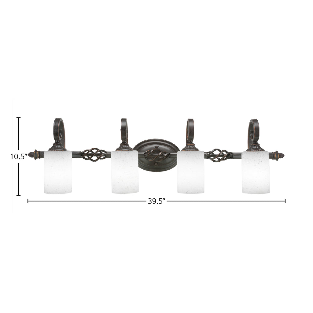 Eleganté Four Light Bath Bar in Dark Granite with 4" White Muslin Shade