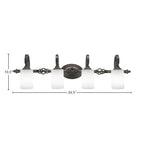 Eleganté Four Light Bath Bar in Dark Granite with 4" White Muslin Shade