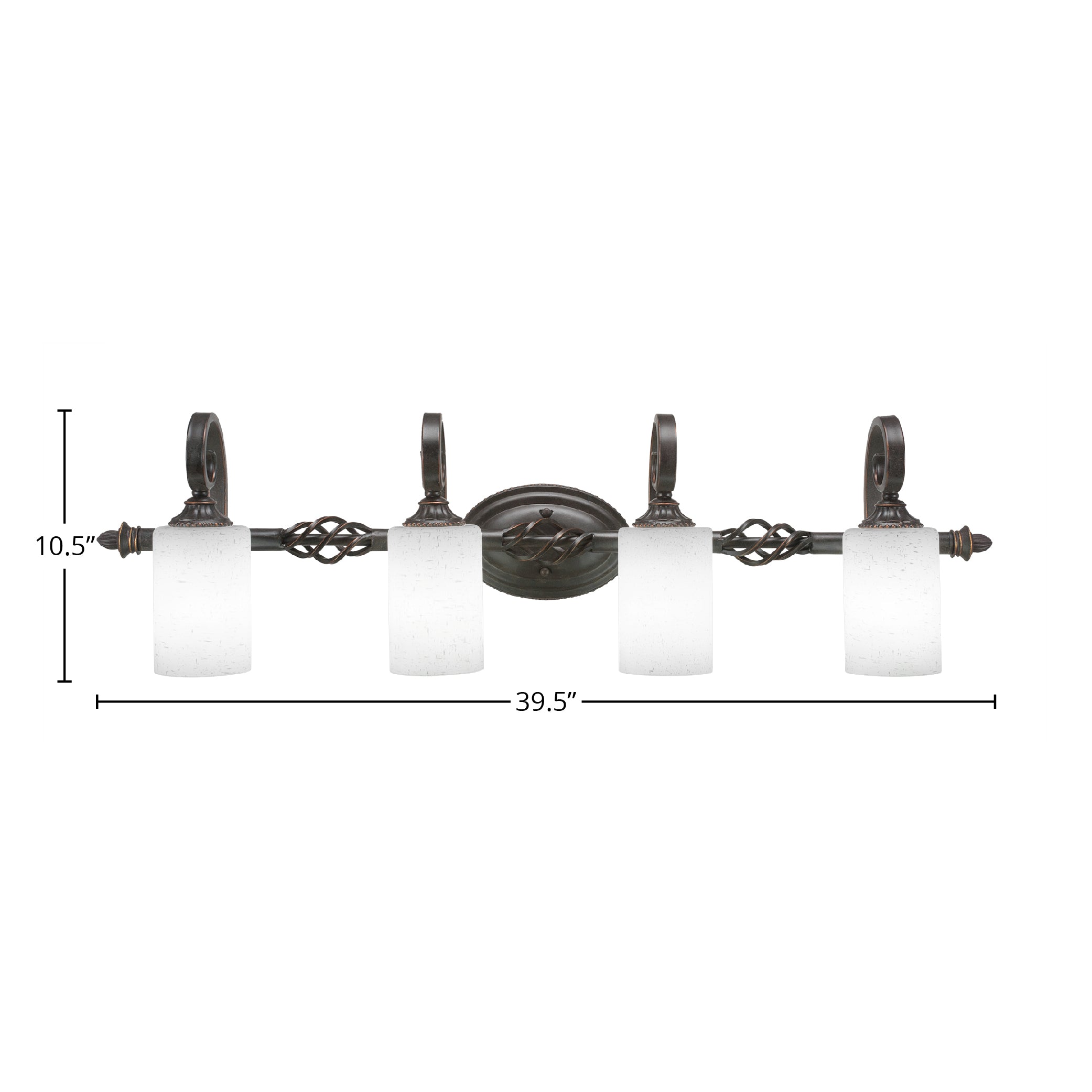 Eleganté Four Light Bath Bar in Dark Granite with 4" White Muslin Shade