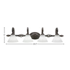 Eleganté Four Light Bath Bar in Dark Granite with 7" White Muslin Shade