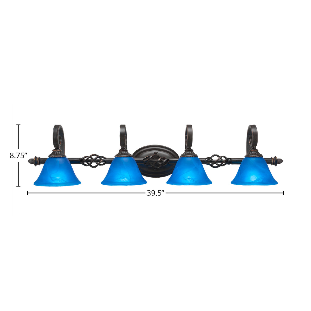 Eleganté Four Light Bath Bar in Dark Granite with 7" Blue Italian Shade