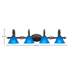 Eleganté Four Light Bath Bar in Dark Granite with 7" Blue Italian Shade