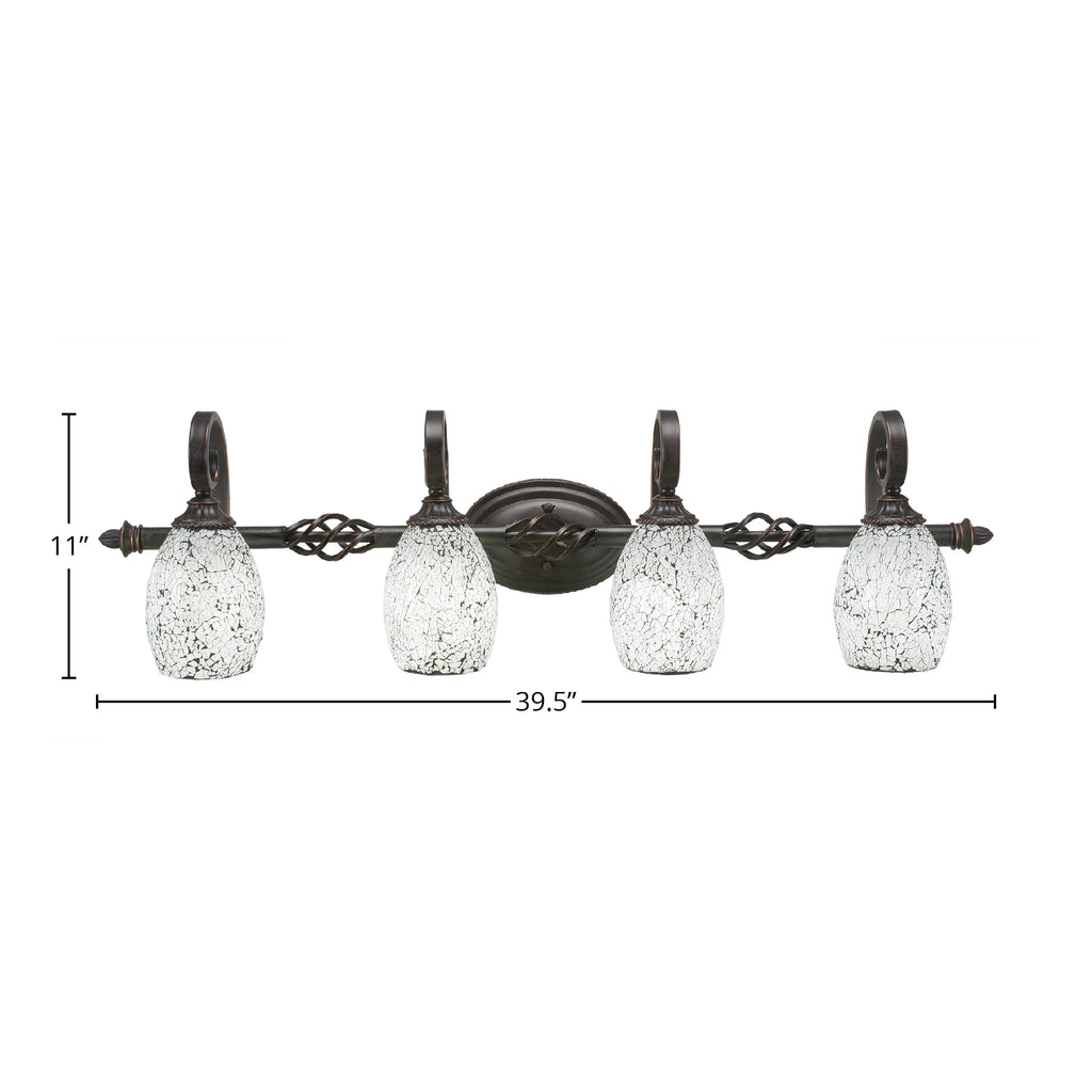 Eleganté Four Light Bath Bar in Dark Granite with 5" Black Fusion Shade