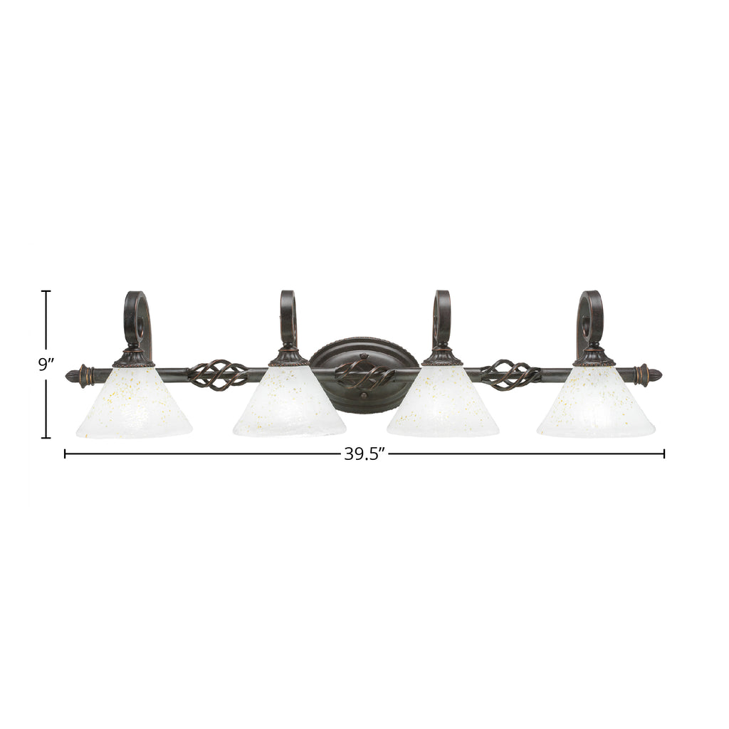 Eleganté Four Light Bath Bar in Dark Granite with 7" Gold Ice Shade