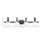 Eleganté Four Light Bath Bar in Dark Granite with 7" Gold Ice Shade