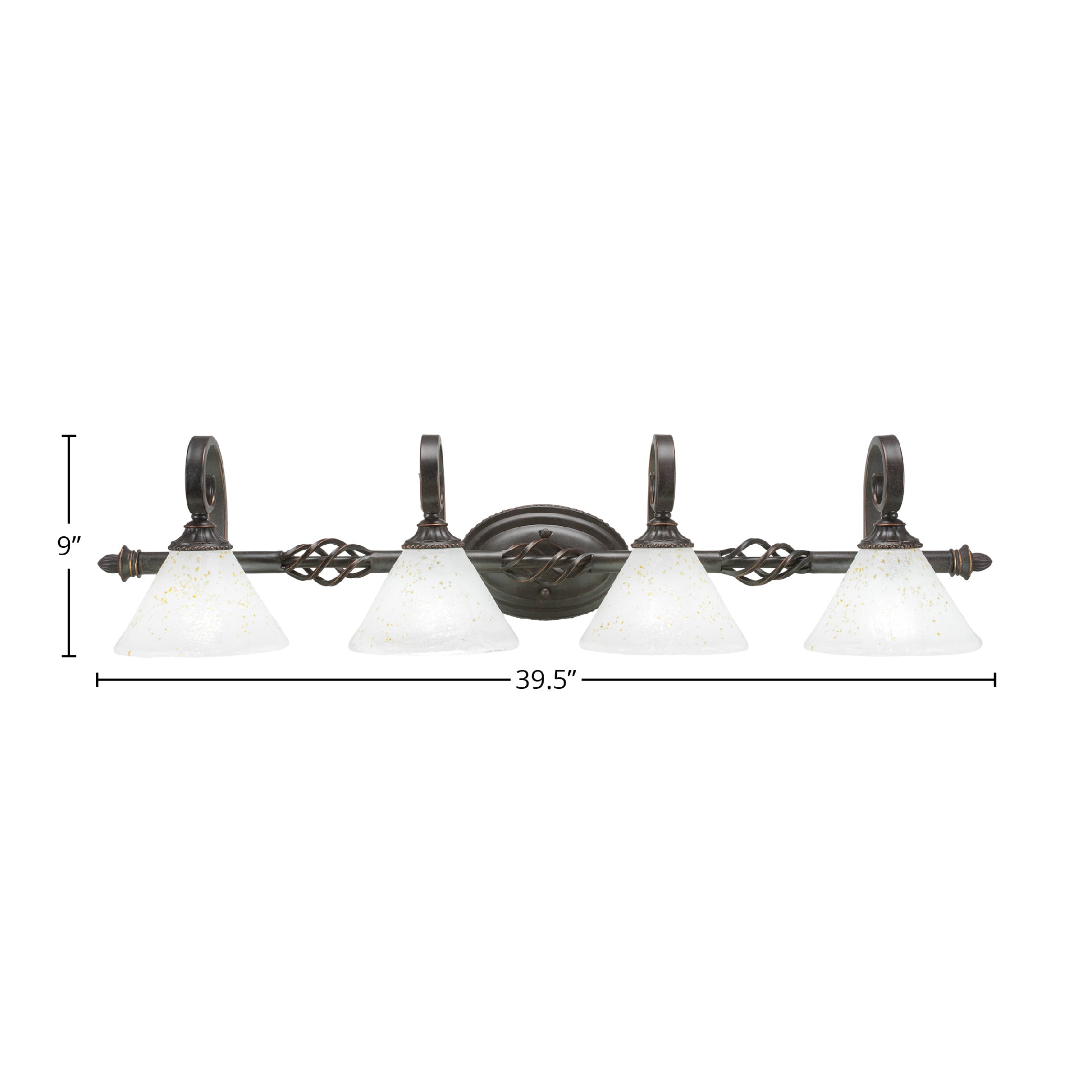Eleganté Four Light Bath Bar in Dark Granite with 7" Gold Ice Shade
