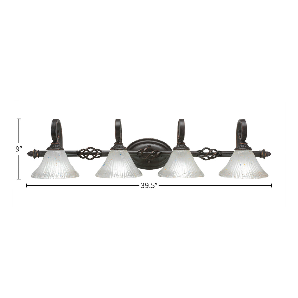 Eleganté Four Light Bath Bar in Dark Granite with 7" Frosted Crystal Shade