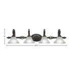 Eleganté Four Light Bath Bar in Dark Granite with 7" Frosted Crystal Shade