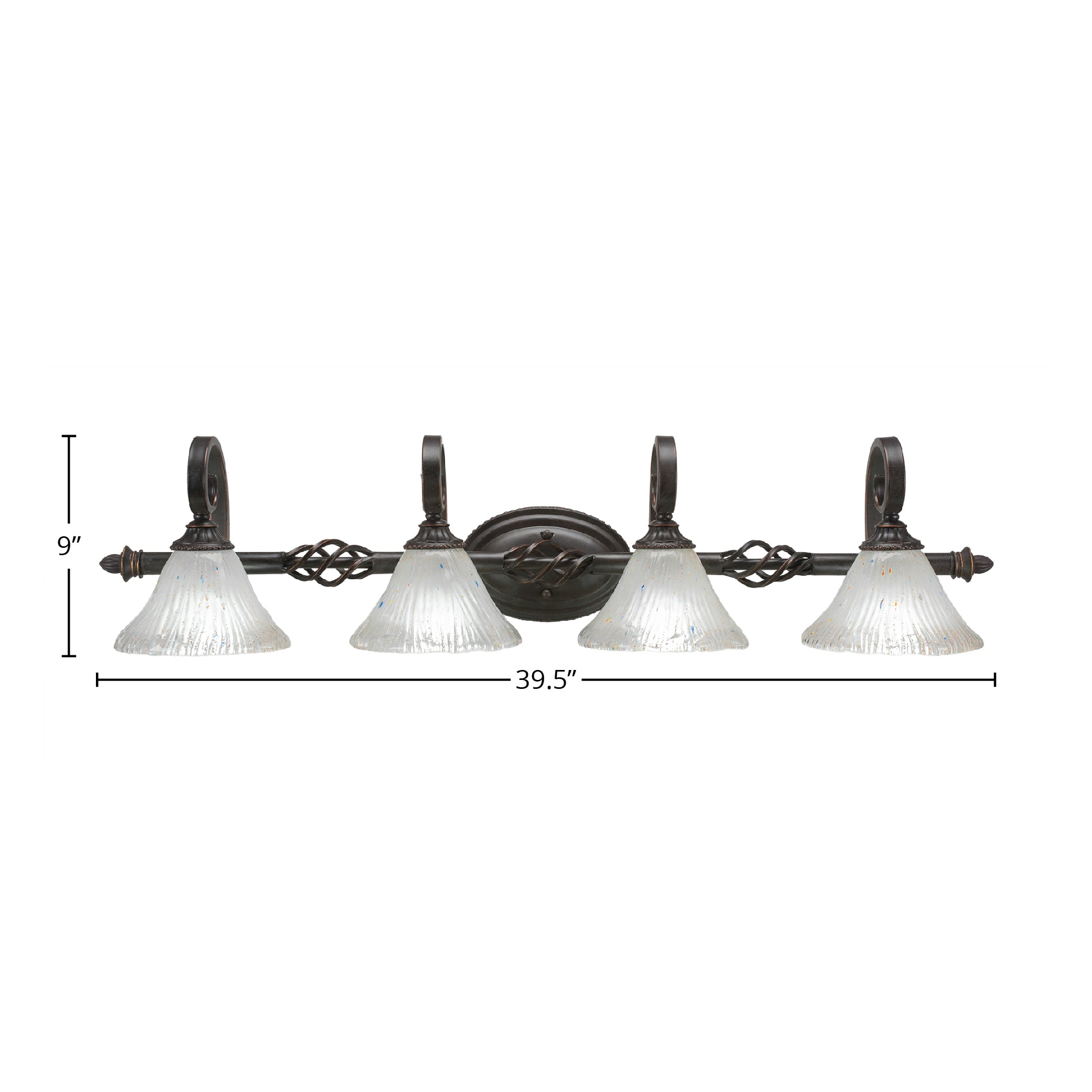 Eleganté Four Light Bath Bar in Dark Granite with 7" Frosted Crystal Shade