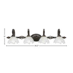 Eleganté Four Light Bath Bar in Dark Granite with 7" Gold Ice Shade