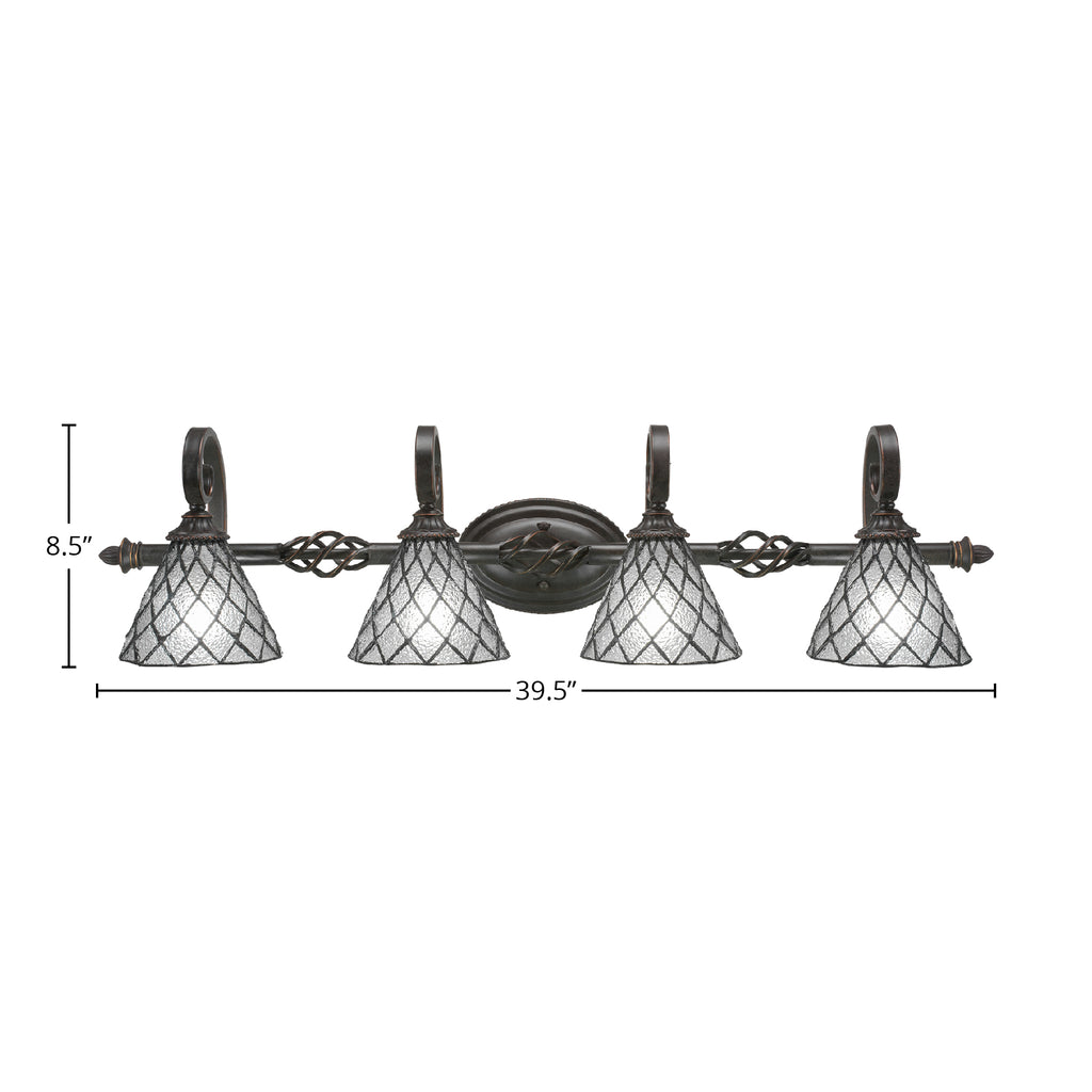 Eleganté Four Light Bath Bar in Dark Granite with 7" Diamond Ice Art Glass Shade