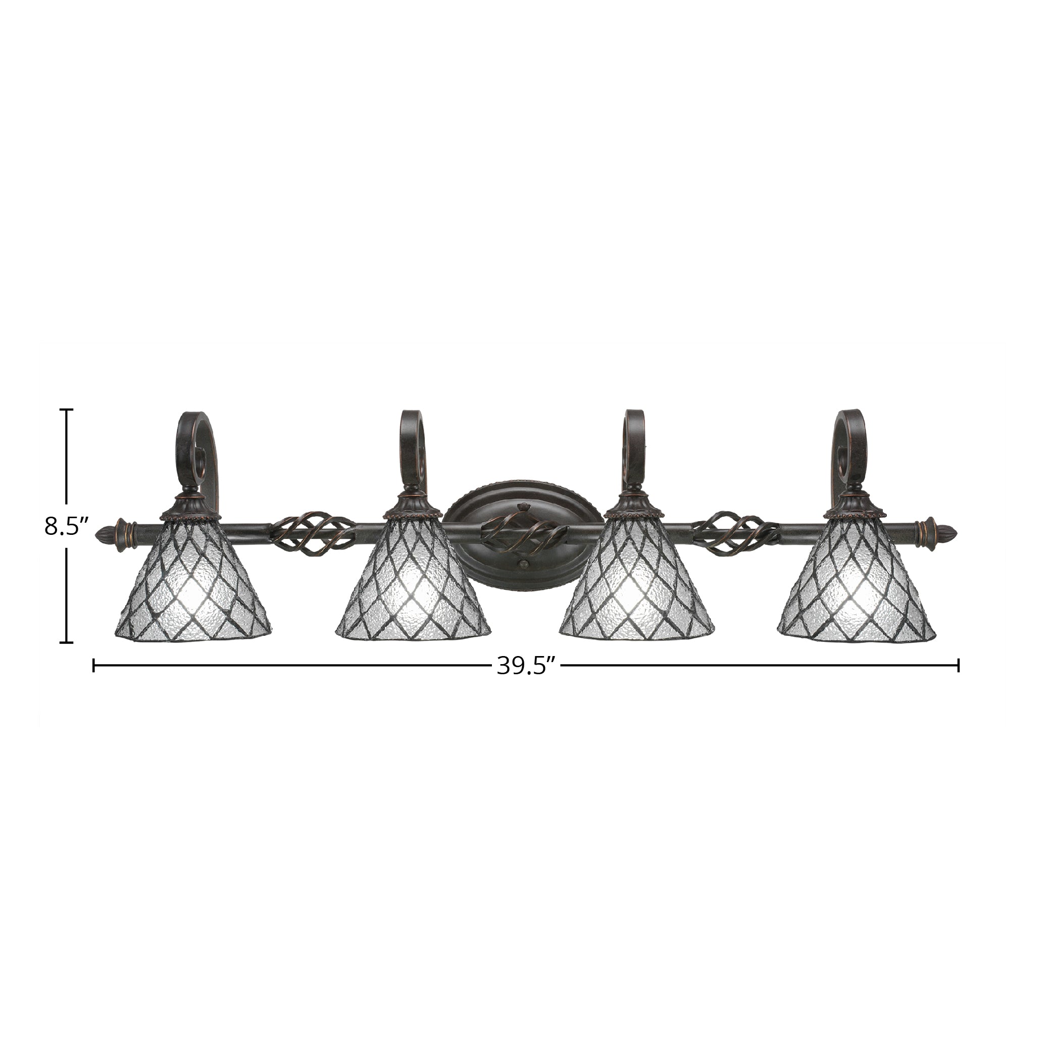 Eleganté Four Light Bath Bar in Dark Granite with 7" Diamond Ice Art Glass Shade