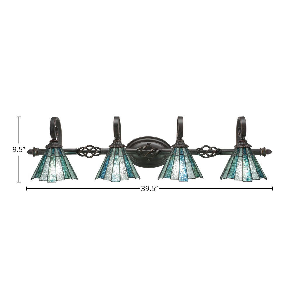Eleganté Four Light Bath Bar in Dark Granite with 7" Sea Ice Art Glass Shade