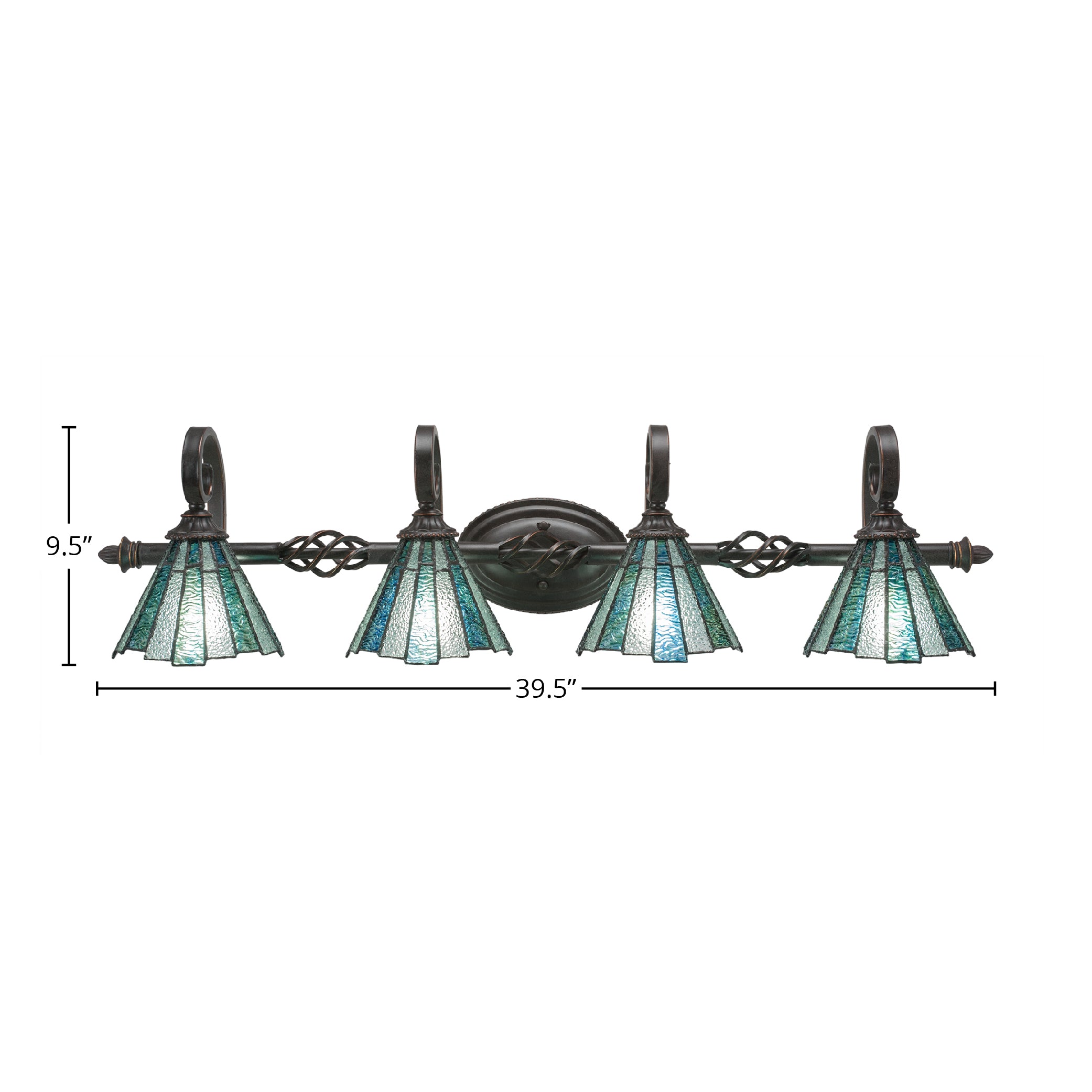 Eleganté Four Light Bath Bar in Dark Granite with 7" Sea Ice Art Glass Shade