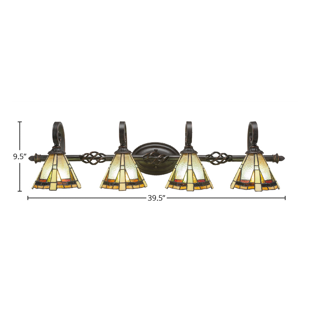 Eleganté Four Light Bath Bar in Dark Granite with 7" Zion Art Glass Shade
