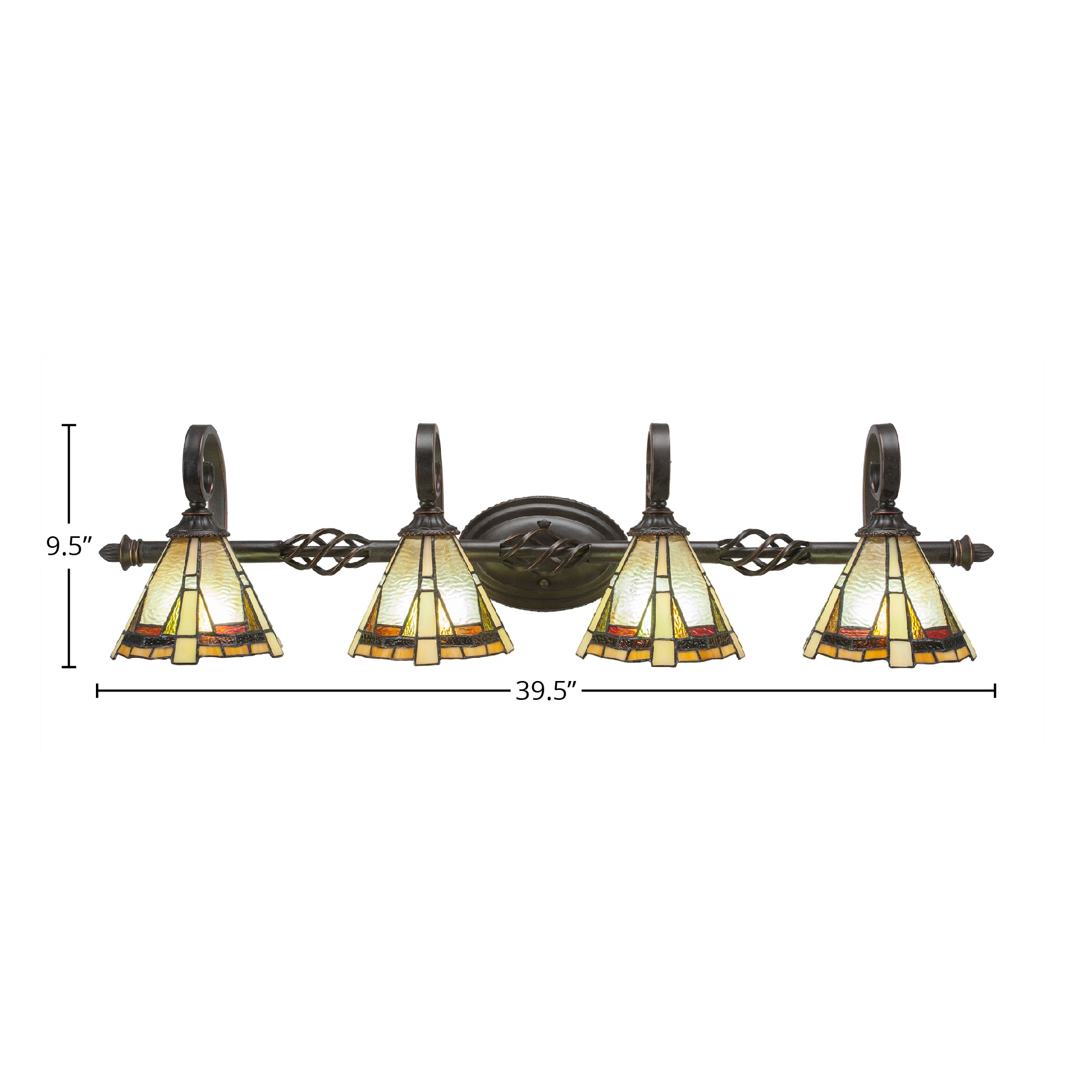 Eleganté Four Light Bath Bar in Dark Granite with 7" Zion Art Glass Shade