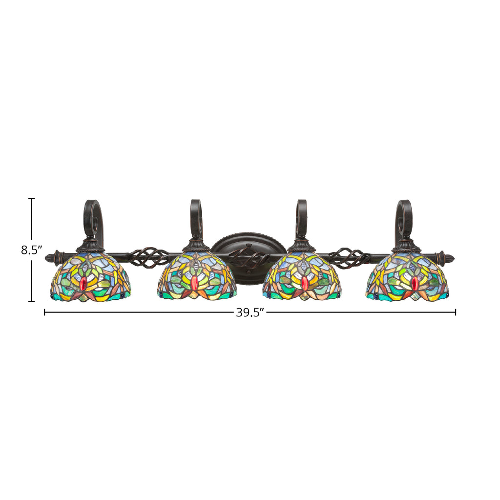 Eleganté Four Light Bath Bar in Dark Granite with 7'' Kaleidoscope Art Glass Shade
