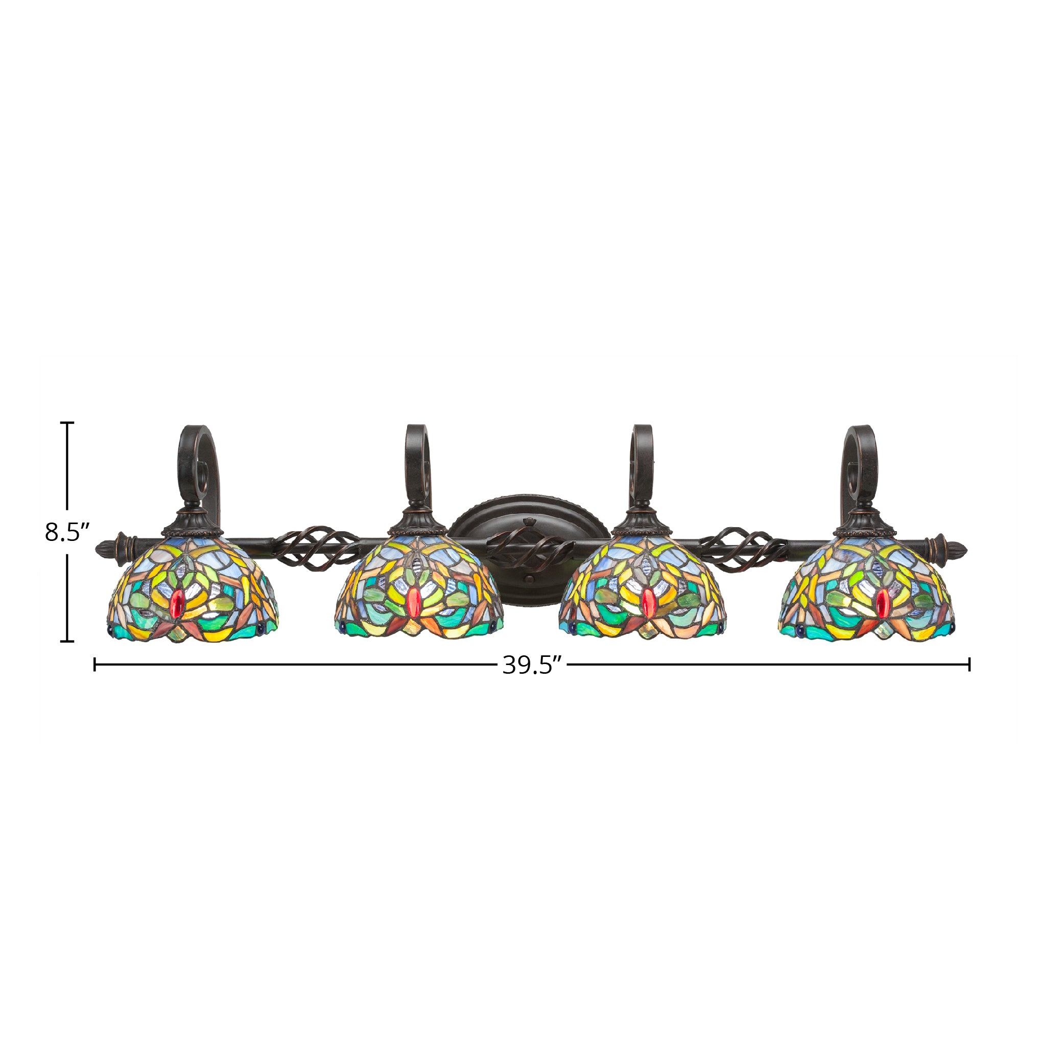 Eleganté Four Light Bath Bar in Dark Granite with 7'' Kaleidoscope Art Glass Shade