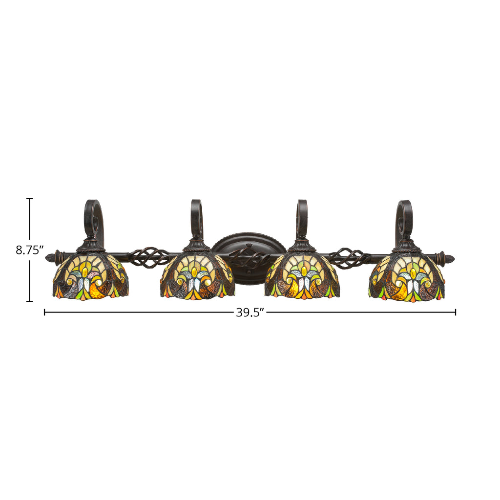 Eleganté Four Light Bath Bar in Dark Granite with 7" Ivory Cypress Art Glass Shade