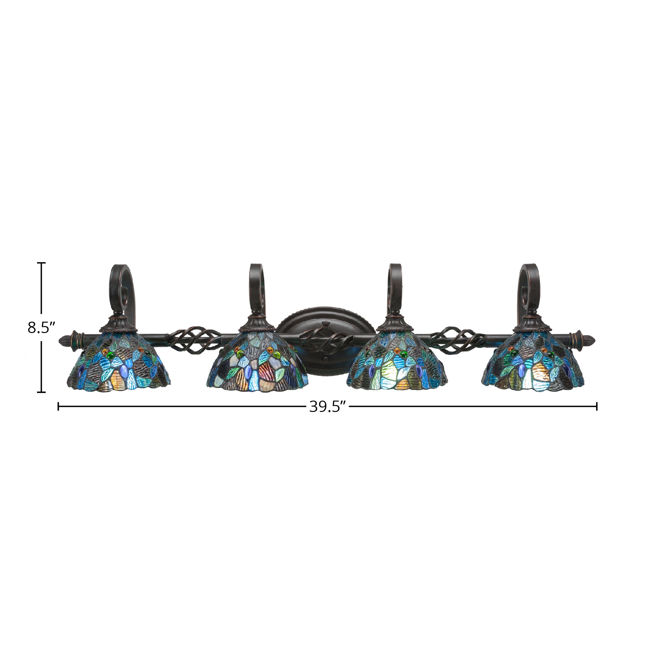 Eleganté Four Light Bath Bar in Dark Granite with 7" Blue Mosaic Art Glass Shade
