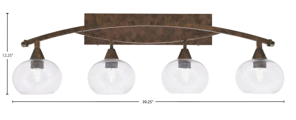 Bow Four Light Bath Bar in Bronze with 7" Clear Bubble Shade