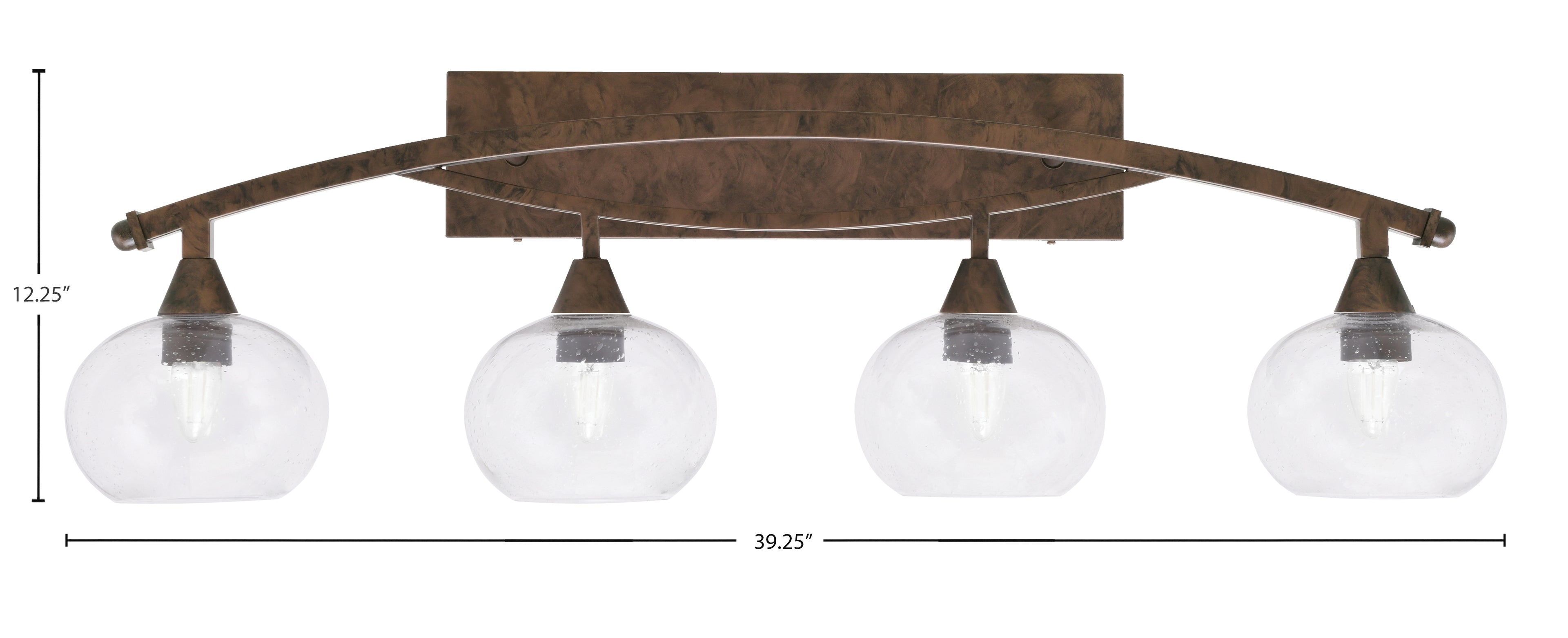 Bow Four Light Bath Bar in Bronze with 7" Clear Bubble Shade