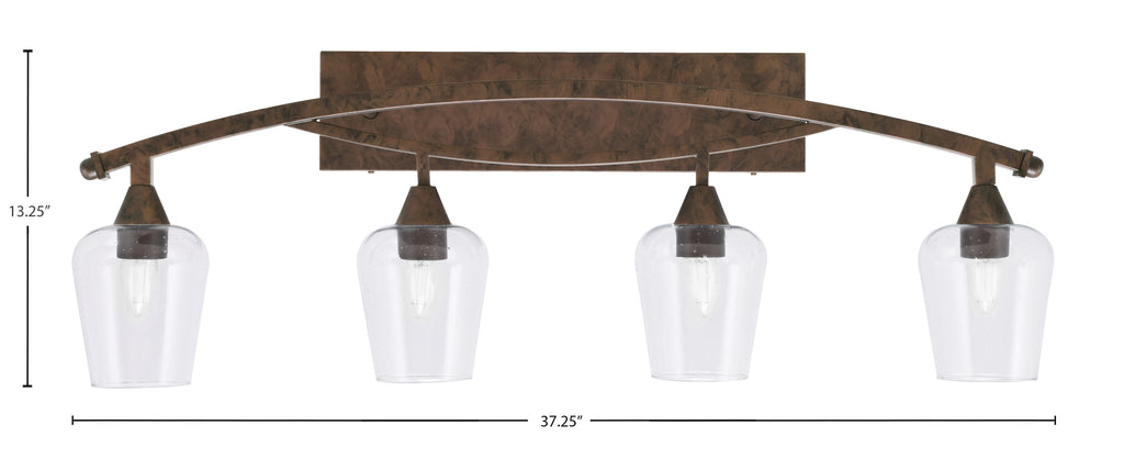 Bow Four Light Bath Bar in Bronze with 5" Clear Bubble Shade