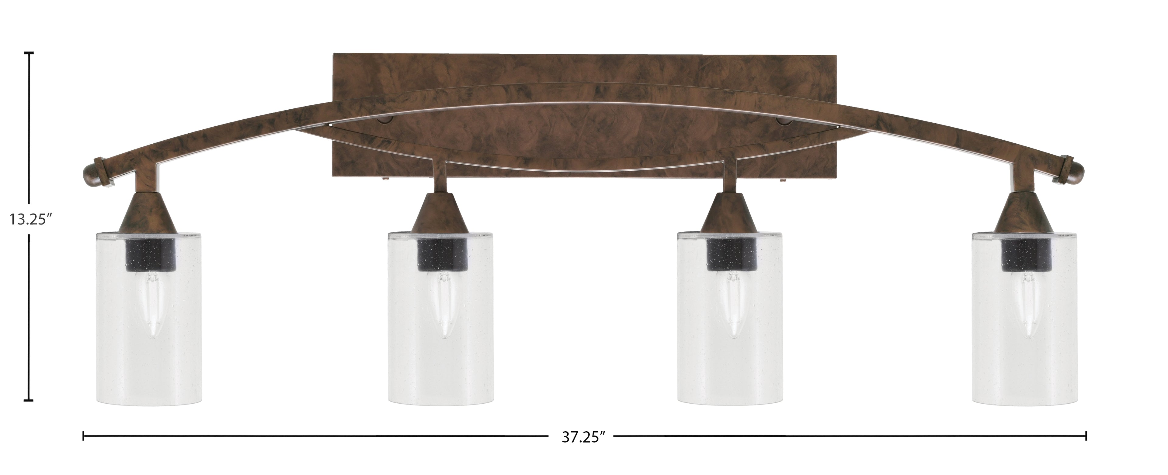 Bow Four Light Bath Bar in Bronze with 4" Clear Bubble Shade