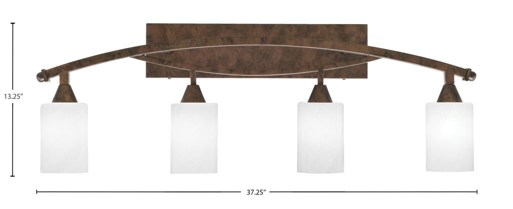 Bow Four Light Bath Bar in Bronze with 4" White Marble Shade