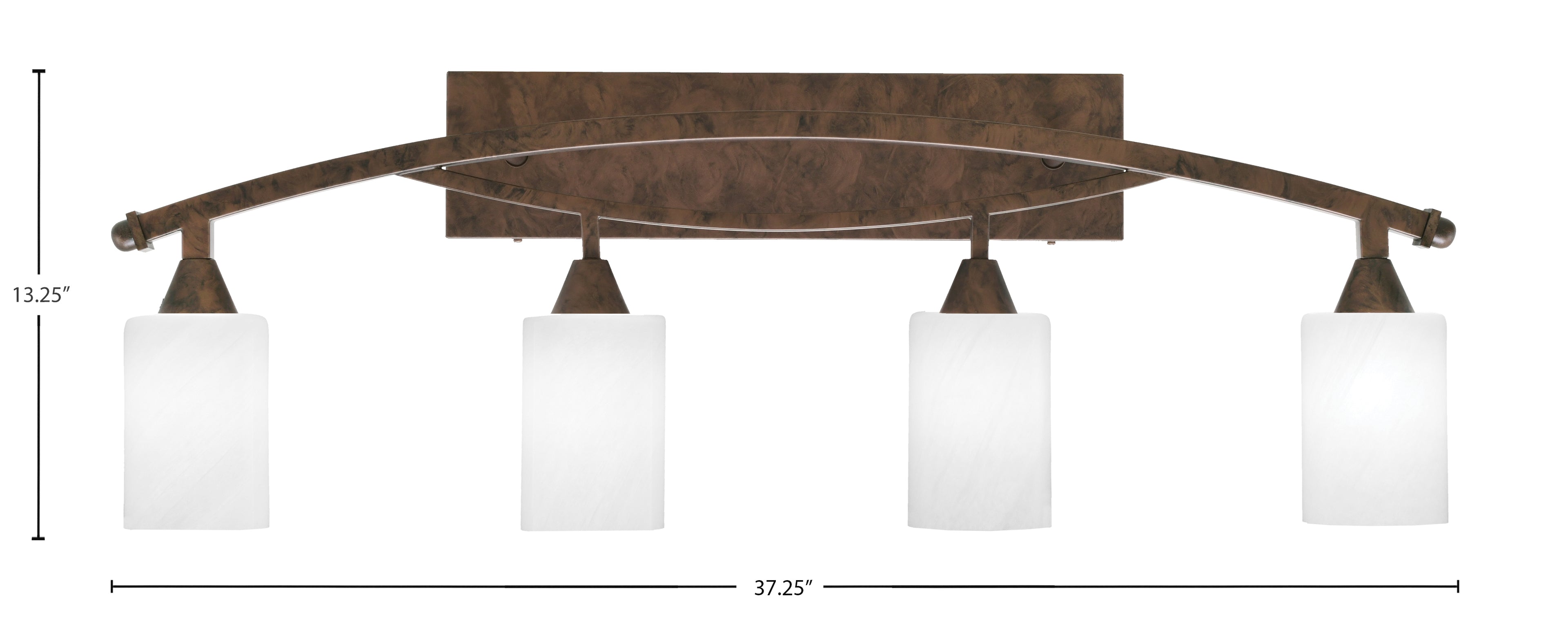 Bow Four Light Bath Bar in Bronze with 4" White Marble Shade