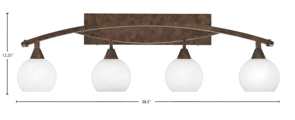 Bow Four Light Bath Bar in Bronze with 5.75" White Marble Shade