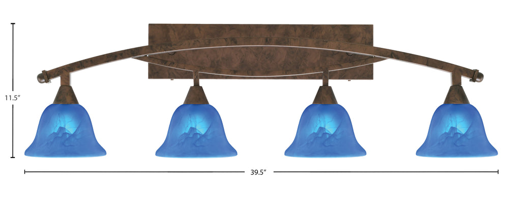 Bow Four Light Bath Bar in Bronze with 7" Blue Italian Shade