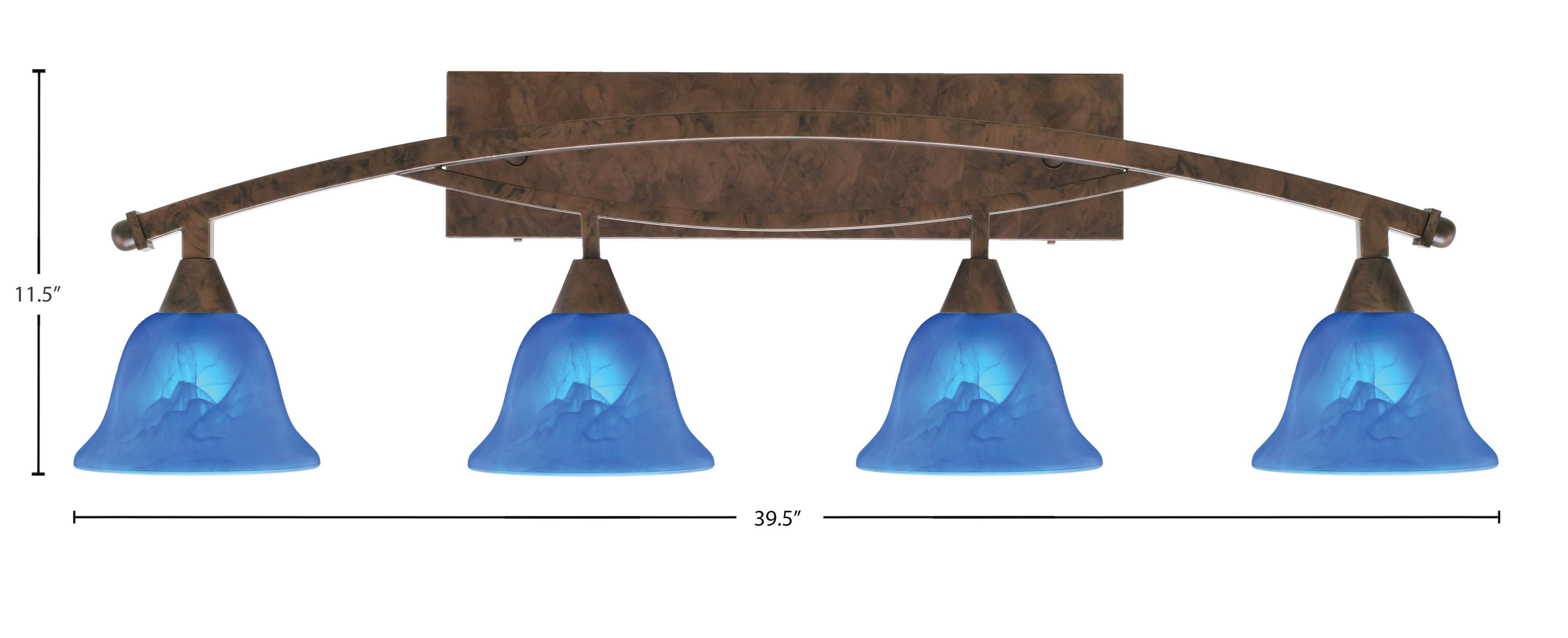 Bow Four Light Bath Bar in Bronze with 7" Blue Italian Shade