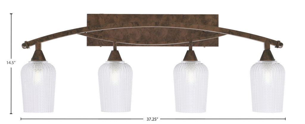 Bow Four Light Bath Bar in Bronze with 5" Clear Textured Shade