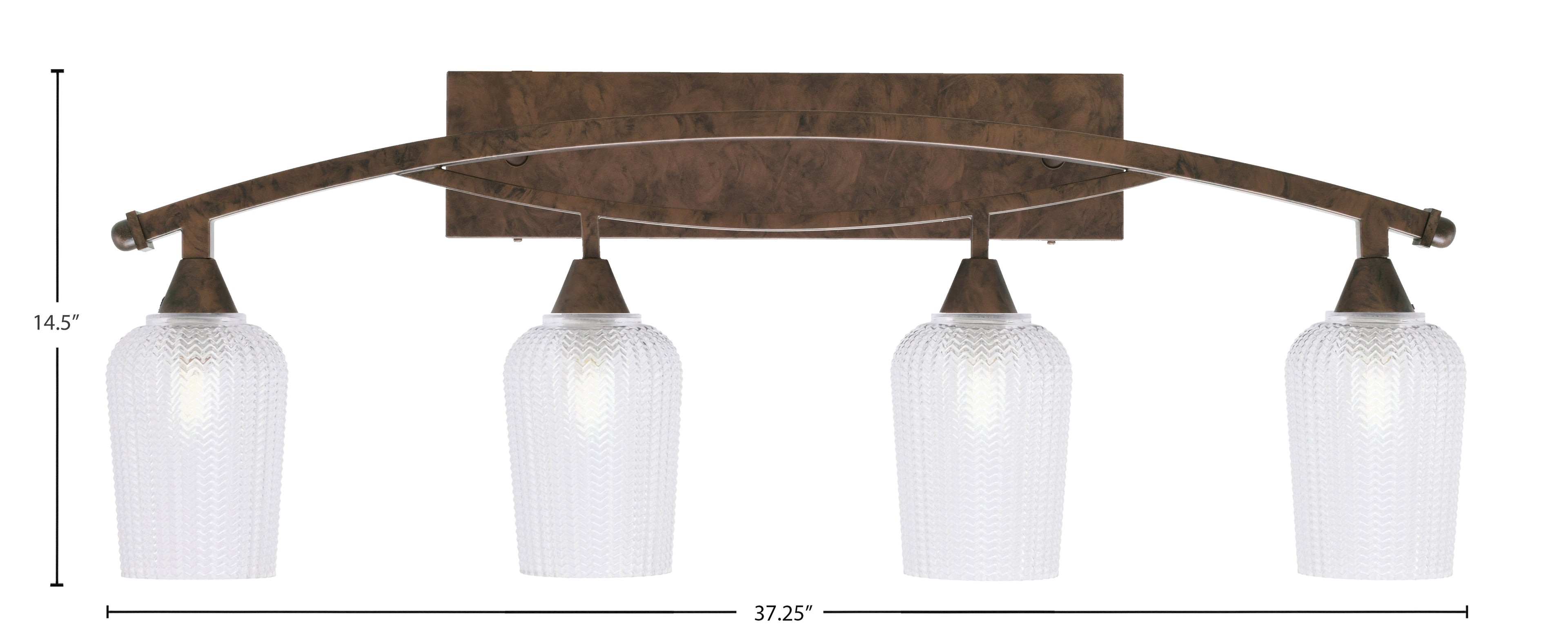 Bow Four Light Bath Bar in Bronze with 5" Clear Textured Shade