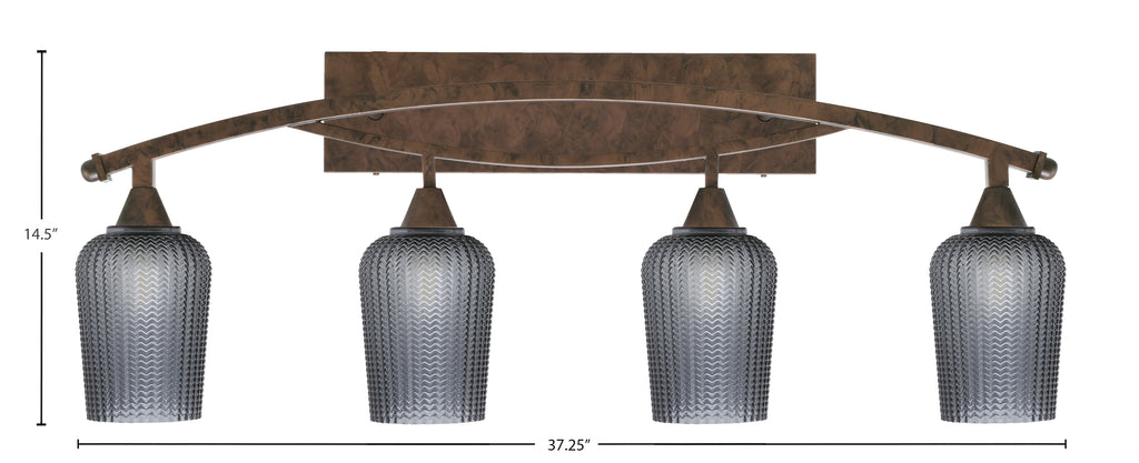 Bow Four Light Bath Bar in Bronze with 5" Smoke Textured Shade