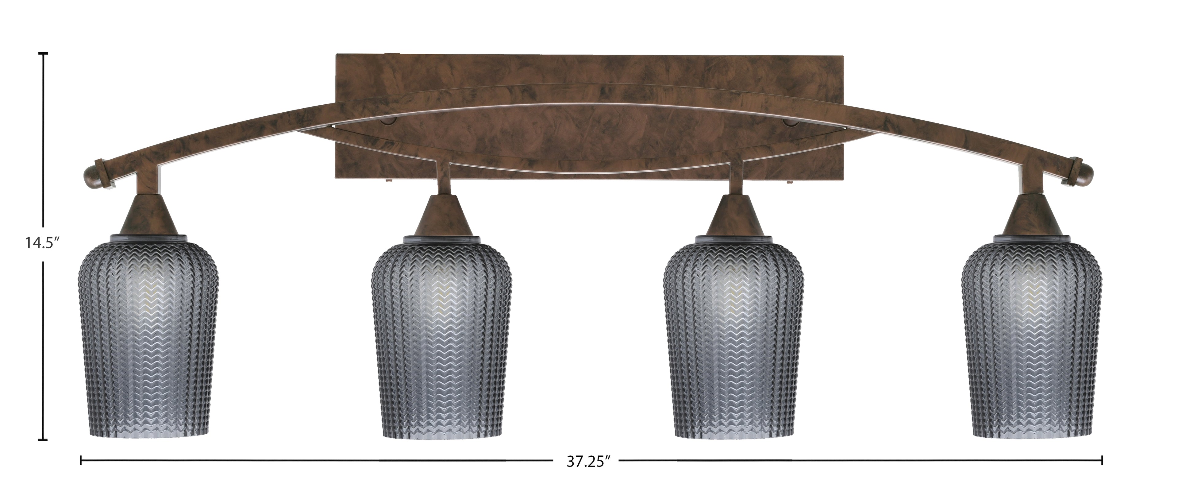 Bow Four Light Bath Bar in Bronze with 5" Smoke Textured Shade
