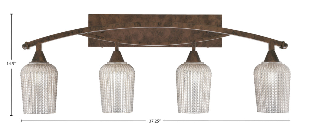 Bow Four Light Bath Bar in Bronze with 5" Silver Textured Shade