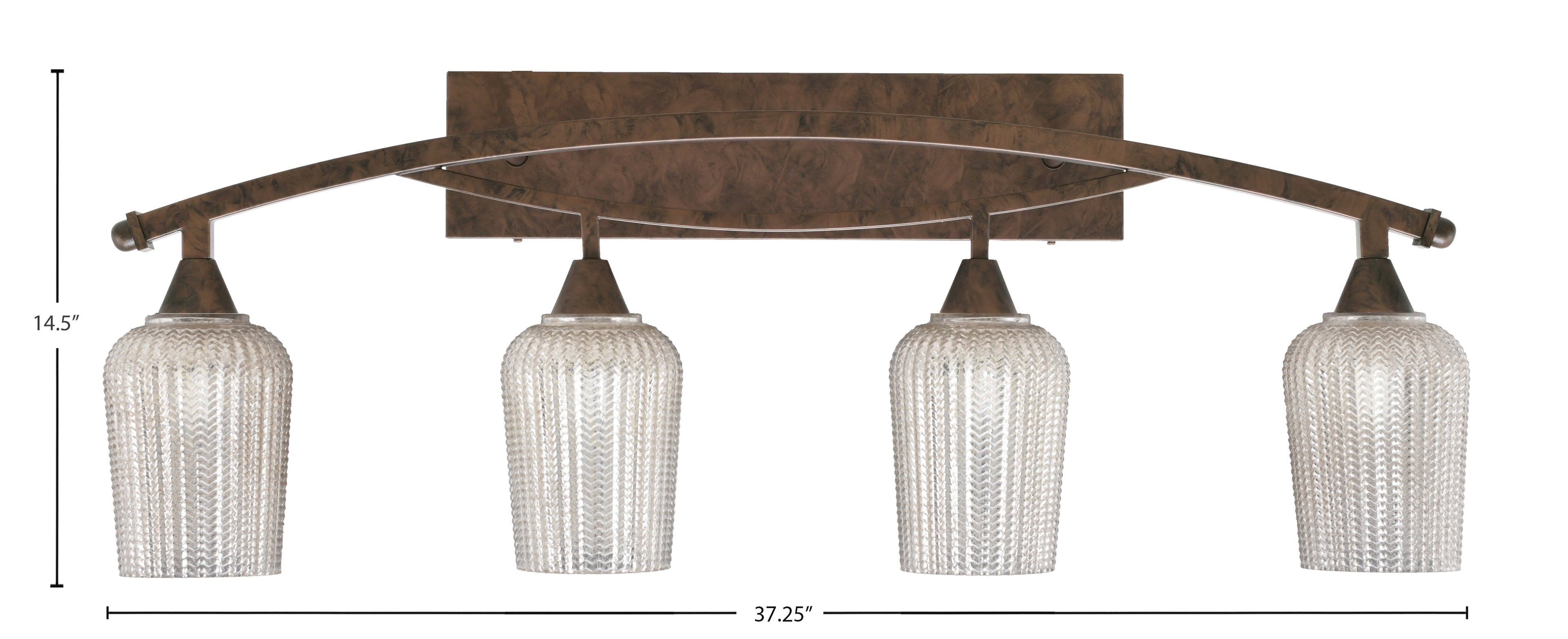 Bow Four Light Bath Bar in Bronze with 5" Silver Textured Shade