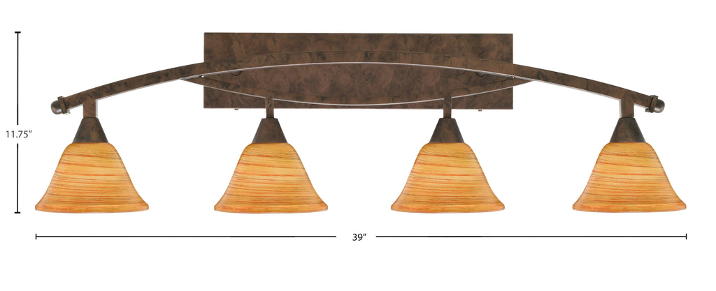 Bow Four Light Bath Bar in Bronze with 7" Firré Saturn Shade
